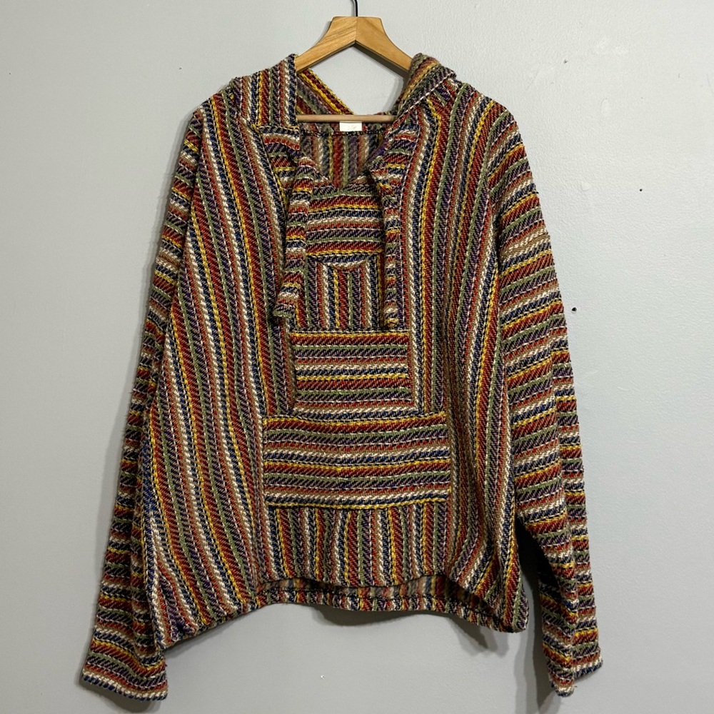 El Paso Saddle Blanket Co Baja Pullover Adult LARGE Surfer Drug Rug Camp Rainbow
